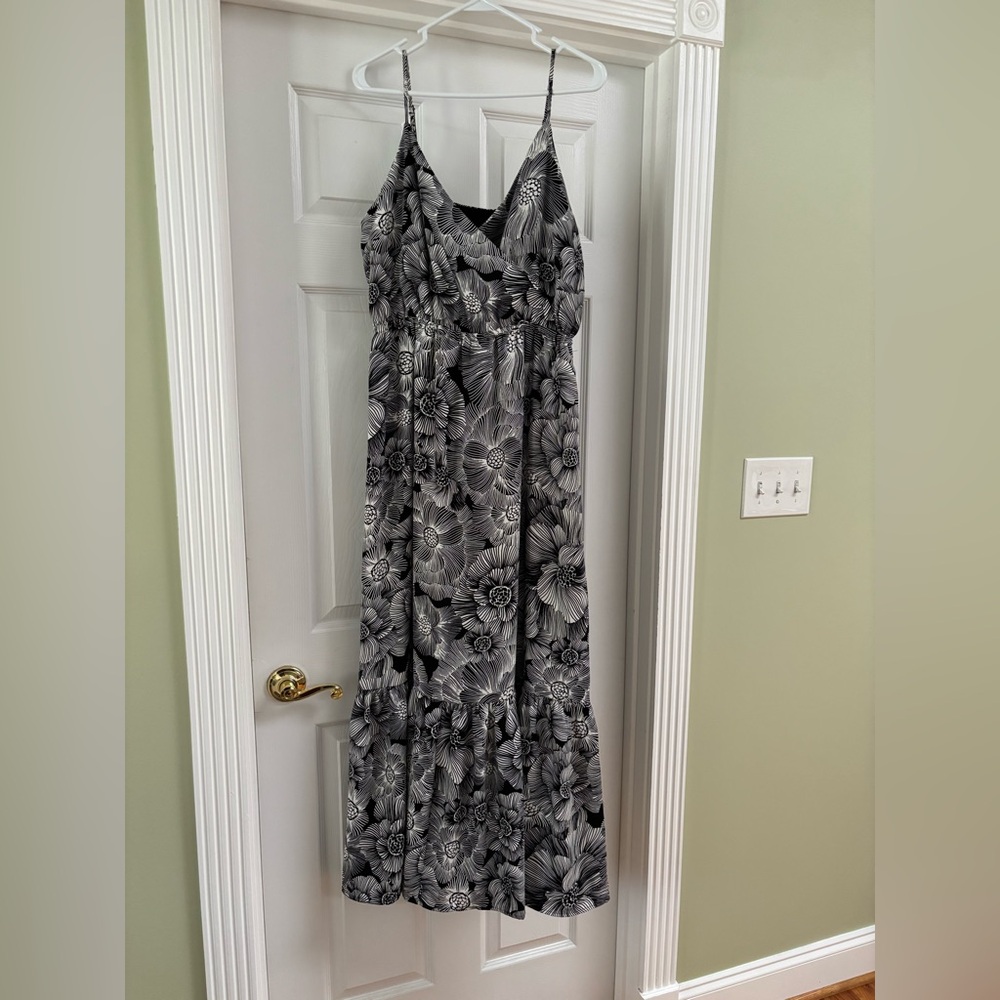 Express black and white floral maxi dress